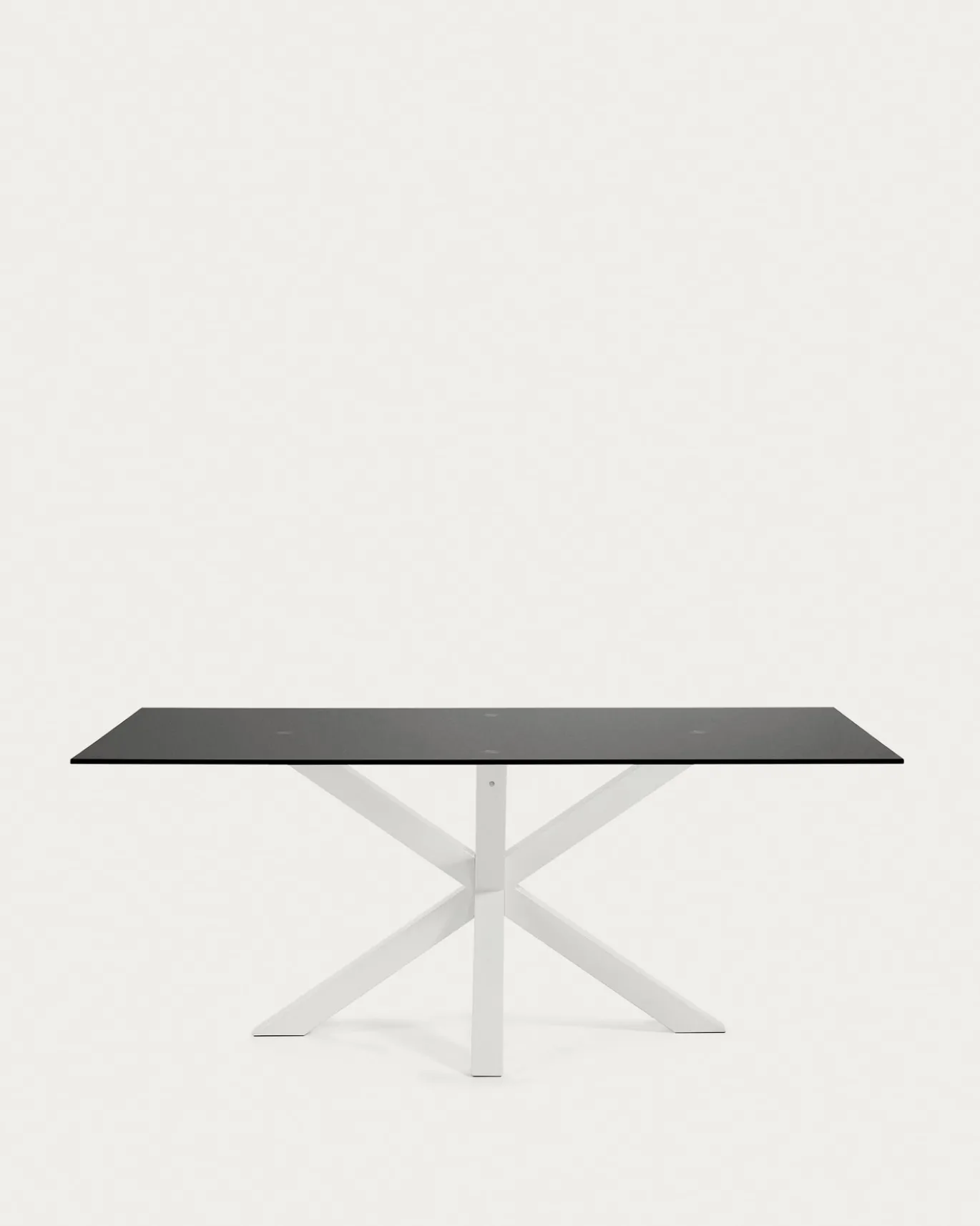 Kave Home Tafel Argo Matzwart Glas en Stalen Poten Wit 200x100cm
