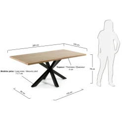 Kave Home Tafel Argo Naturel Melamine Zwart 200x100cm