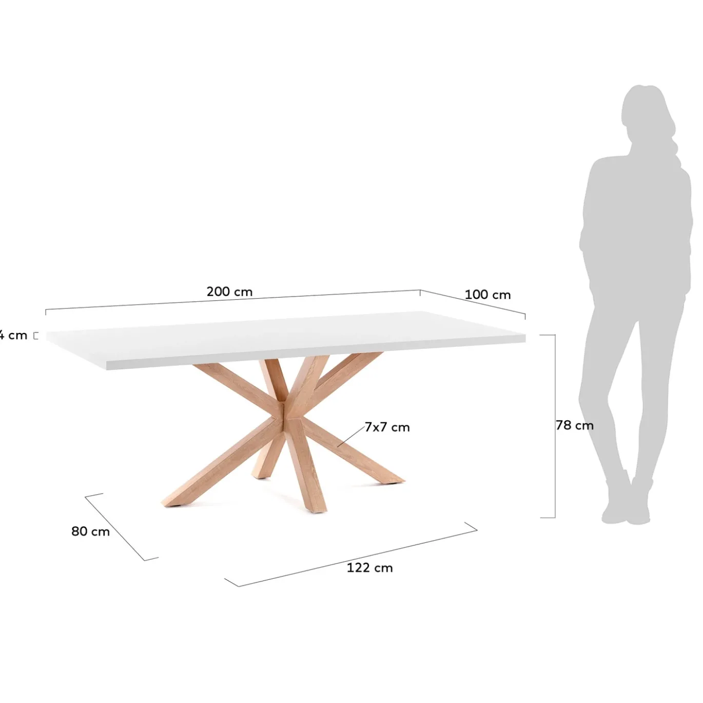Kave Home Tafel Argo Wit Melamine Houteffect 200x100cm