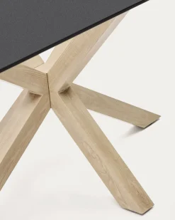 Kave Home Tafel Argo Zwart Glazen Blad Houtafwerking 200x100cm