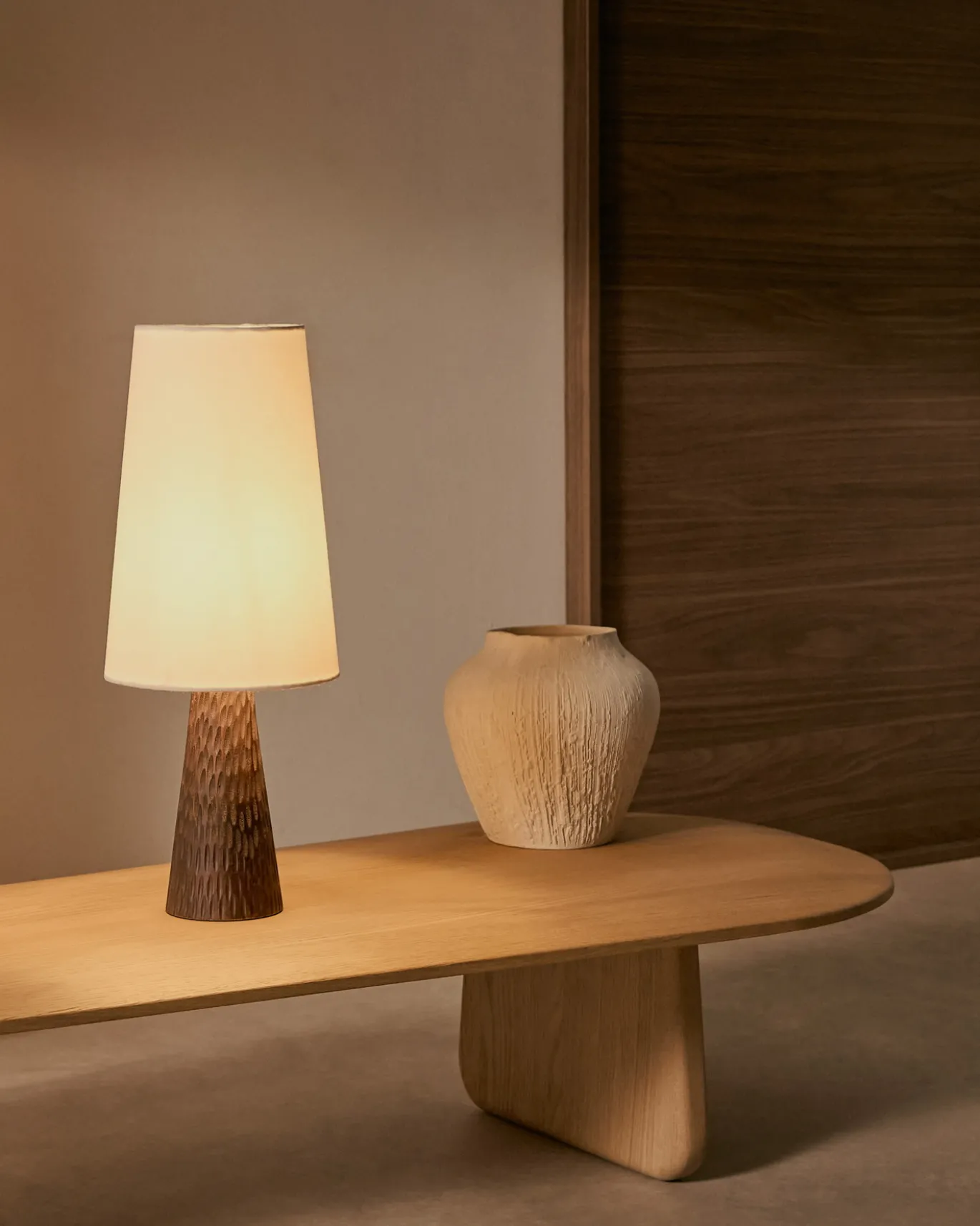 Kave Home Tafellamp Amire Hout Donkerbruin