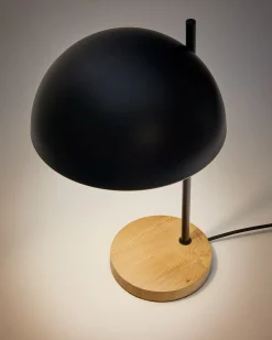 Kave Home Tafellamp Catlar Essenhout en Zwart Metaal