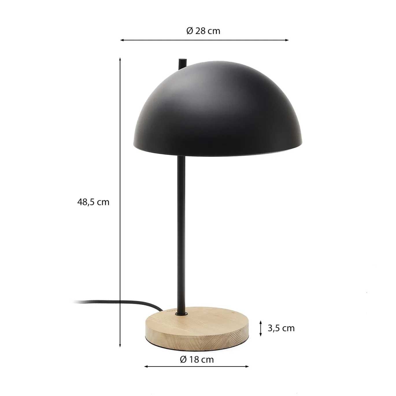 Kave Home Tafellamp Catlar Essenhout en Zwart Metaal