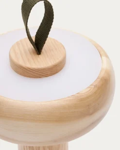 Kave Home Tafellamp Luba Draagbaar Massief Essenhout Groen