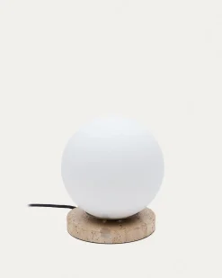 Kave Home Tafellamp Malachi Mat Glas en Travertijnsteen