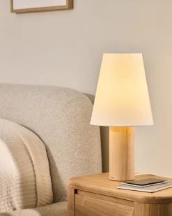 Kave Home Tafellamp Marga Rubberhout Beige/Naturel
