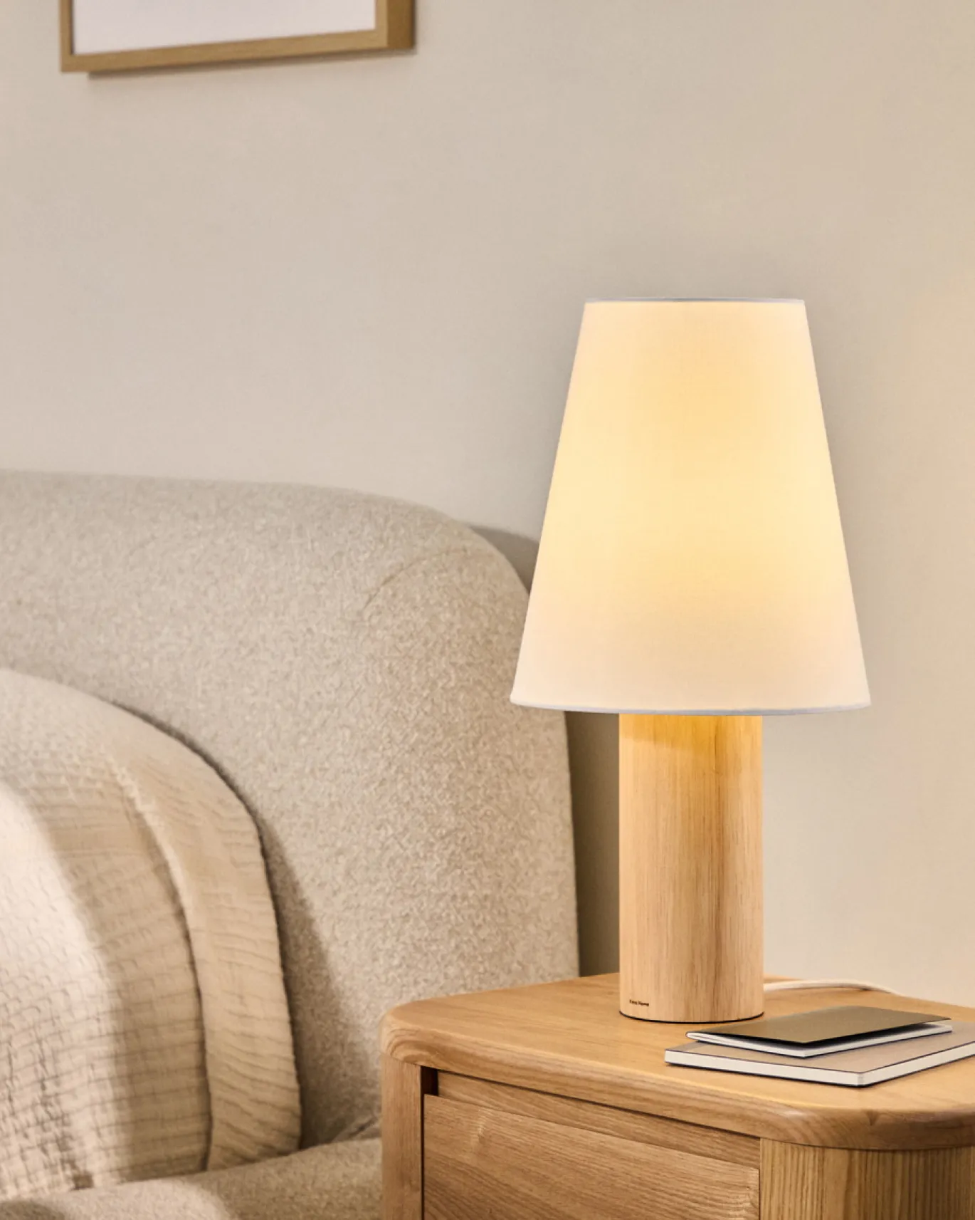 Kave Home Tafellamp Marga Rubberhout Beige/Naturel