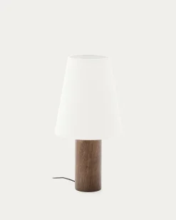 Kave Home Tafellamp Marga Rubberhout Beige/Walnoot