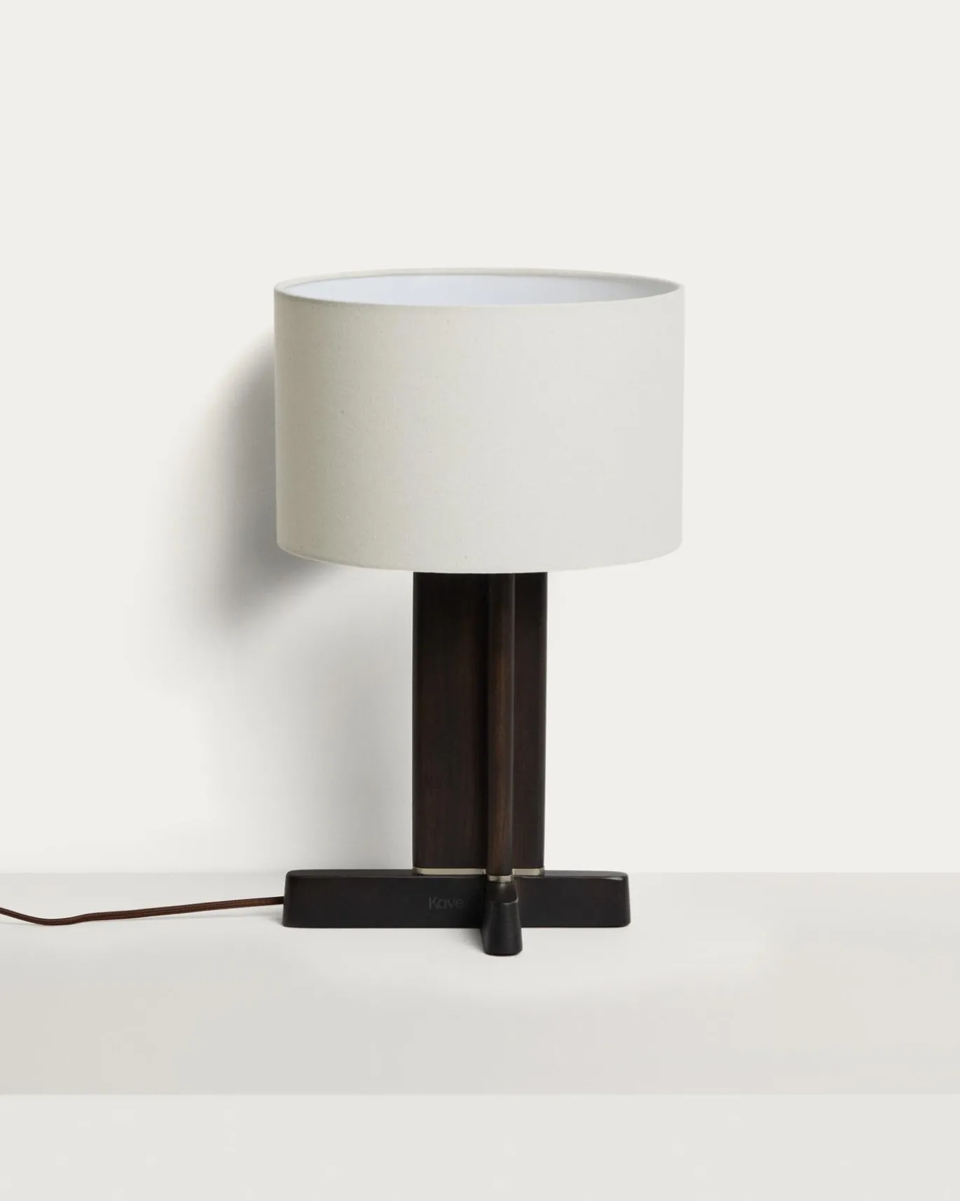 Kave Home Tafellamp Niani Rubberhout Donkerbruin Katoen Ø30cm