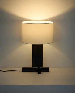 Kave Home Tafellamp Niani Rubberhout Donkerbruin Katoen Ø30cm