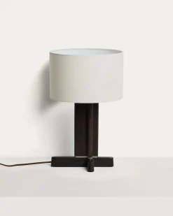 Kave Home Tafellamp Niani Rubberhout Donkerbruin Katoen Ø30cm