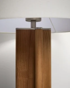 Kave Home Tafellamp Niani Rubberhout Naturel Katoen Ø30cm