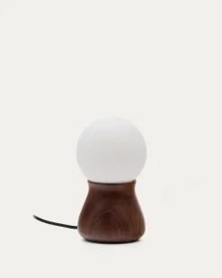 Kave Home Tafellamp Okeni Notenhout En Glas