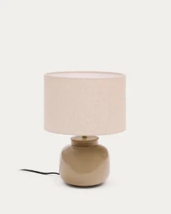 Kave Home Tafellamp Tay Groen Keramiek En Beige Linnen
