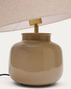 Kave Home Tafellamp Tay Groen Keramiek En Beige Linnen