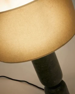 Kave Home Tafellamp Vex Zwart Marmer En Grijze Linnen Kap