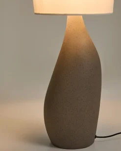 Kave Home Tafellamp Viona Groot Steeneffect en Katoenen Lampenkap 77cm