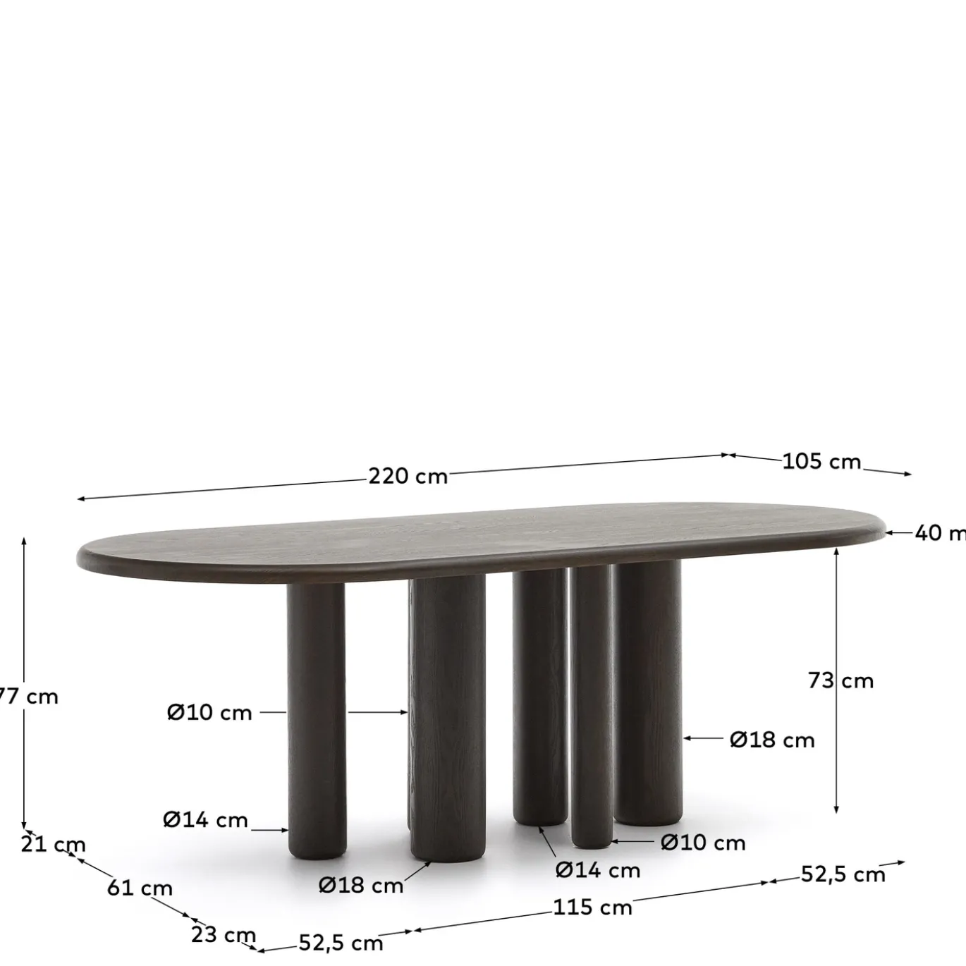 Kave Home Tafel Mailen Ovaal Essenfineer Walnoot Ø220x105cm