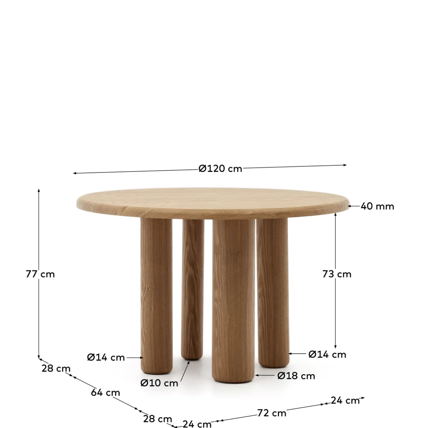 Kave Home Tafel Mailen Rond Essenfineer Naturel Ø120cm