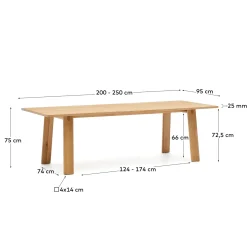 Kave Home Tafel Uitschuifbare Arlen Eikenhout Naturel 200 (250)x95cm