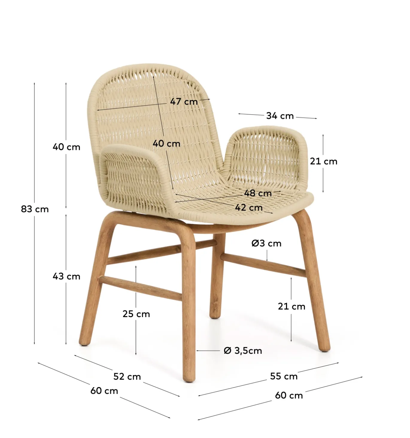 Kave Home Tuinstoel Alipa Acaciahout Beige met Armleuning