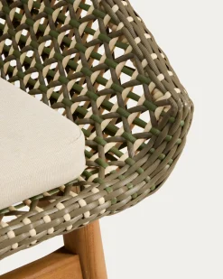 Kave Home Tuinstoel Olbia Massief Teakhout Rotan Groen