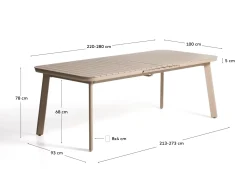 Kave Home Tuintafel Izola Aluminium Taupe 220-280cm