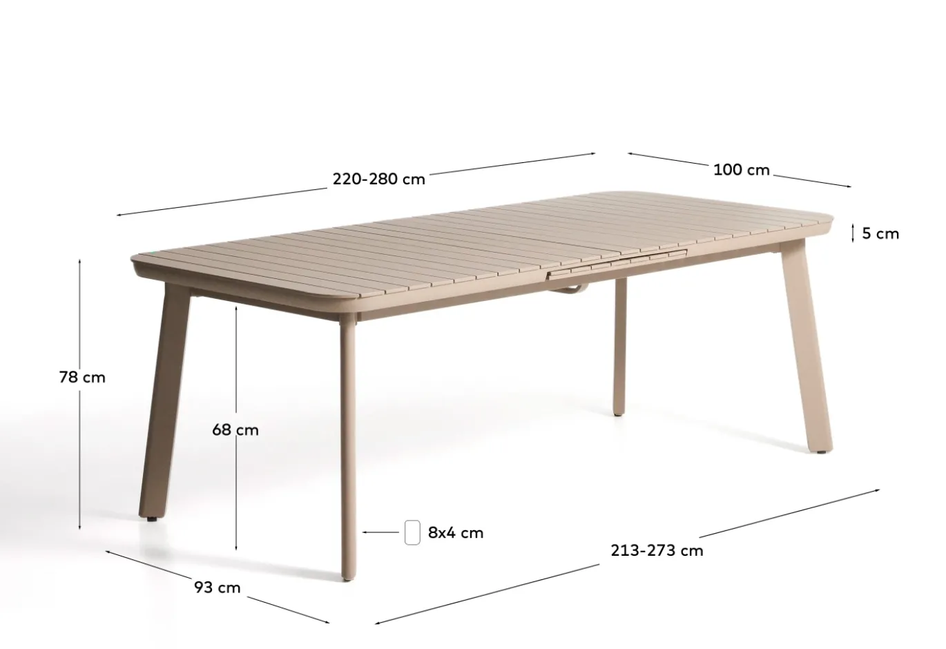 Kave Home Tuintafel Izola Aluminium Taupe 220-280cm