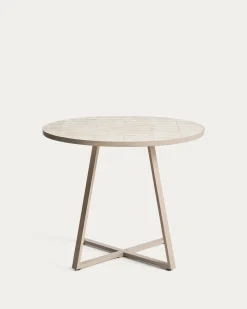 Kave Home Tuintafel Tella Staal Tegels Beige Ø90cm