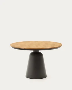 Kave Home Tuintafel Tudons Naturel Aluminium Grijs en Teak Ø120cm