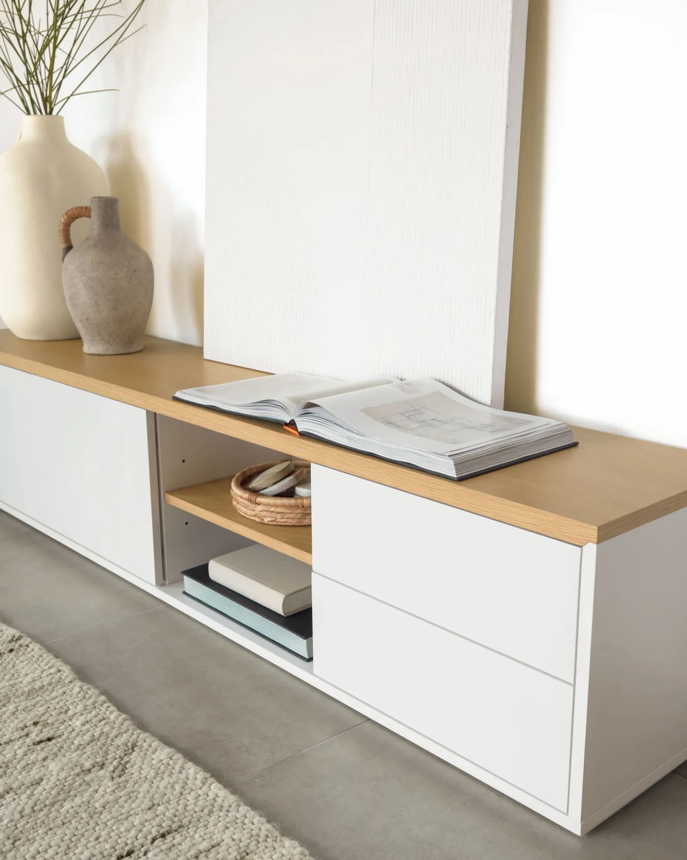 Kave Home Tv-meubel Abilen Eikenfineer 2 Deuren Wit Lak 200x44cm