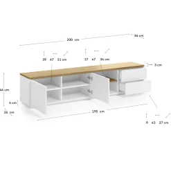 Kave Home Tv-meubel Abilen Eikenfineer 2 Deuren Wit Lak 200x44cm
