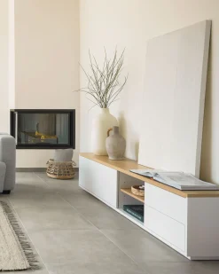 Kave Home Tv-meubel Abilen Eikenfineer 2 Deuren Wit Lak 200x44cm