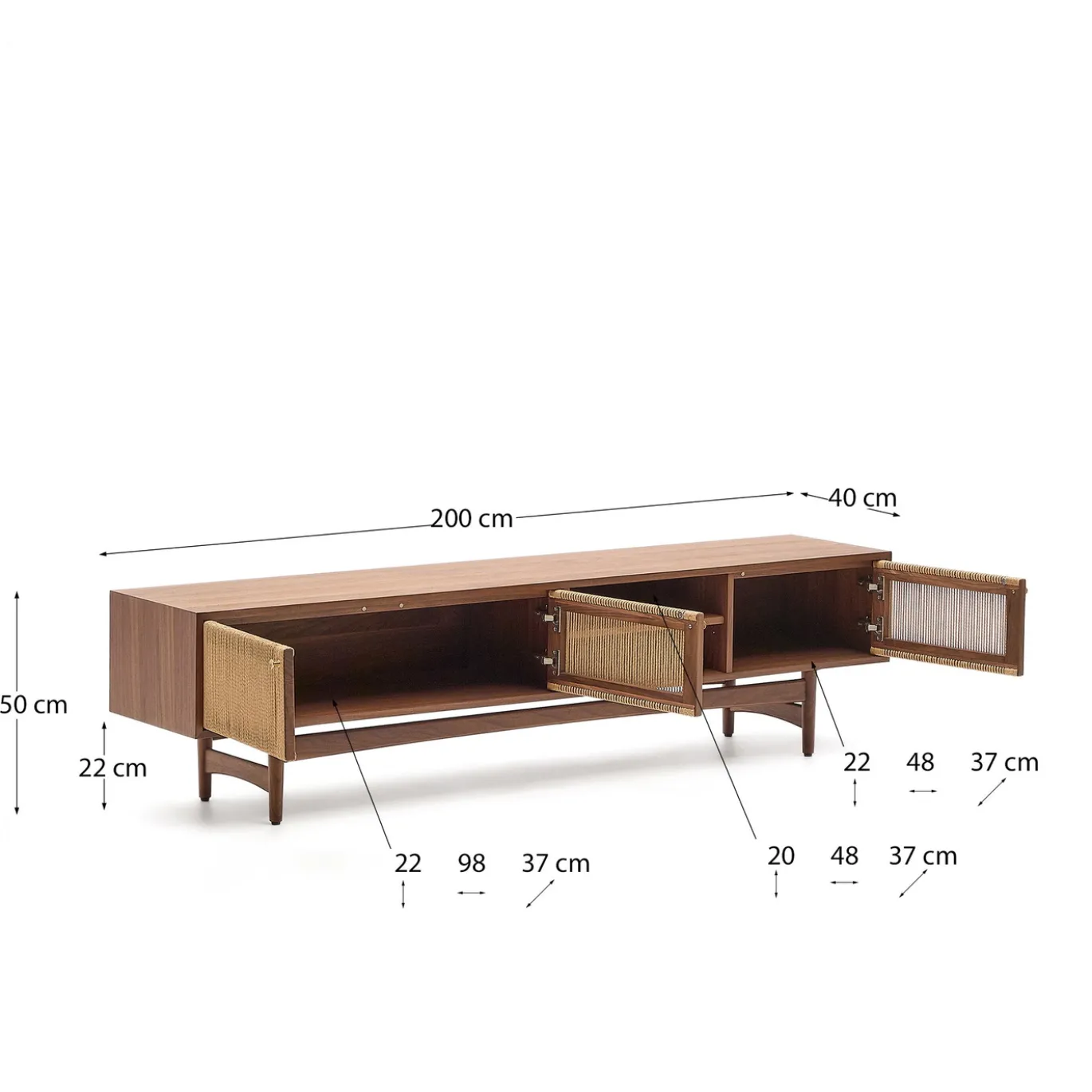 Kave Home Tv-meubel Elan Notenfineer 200x50cm