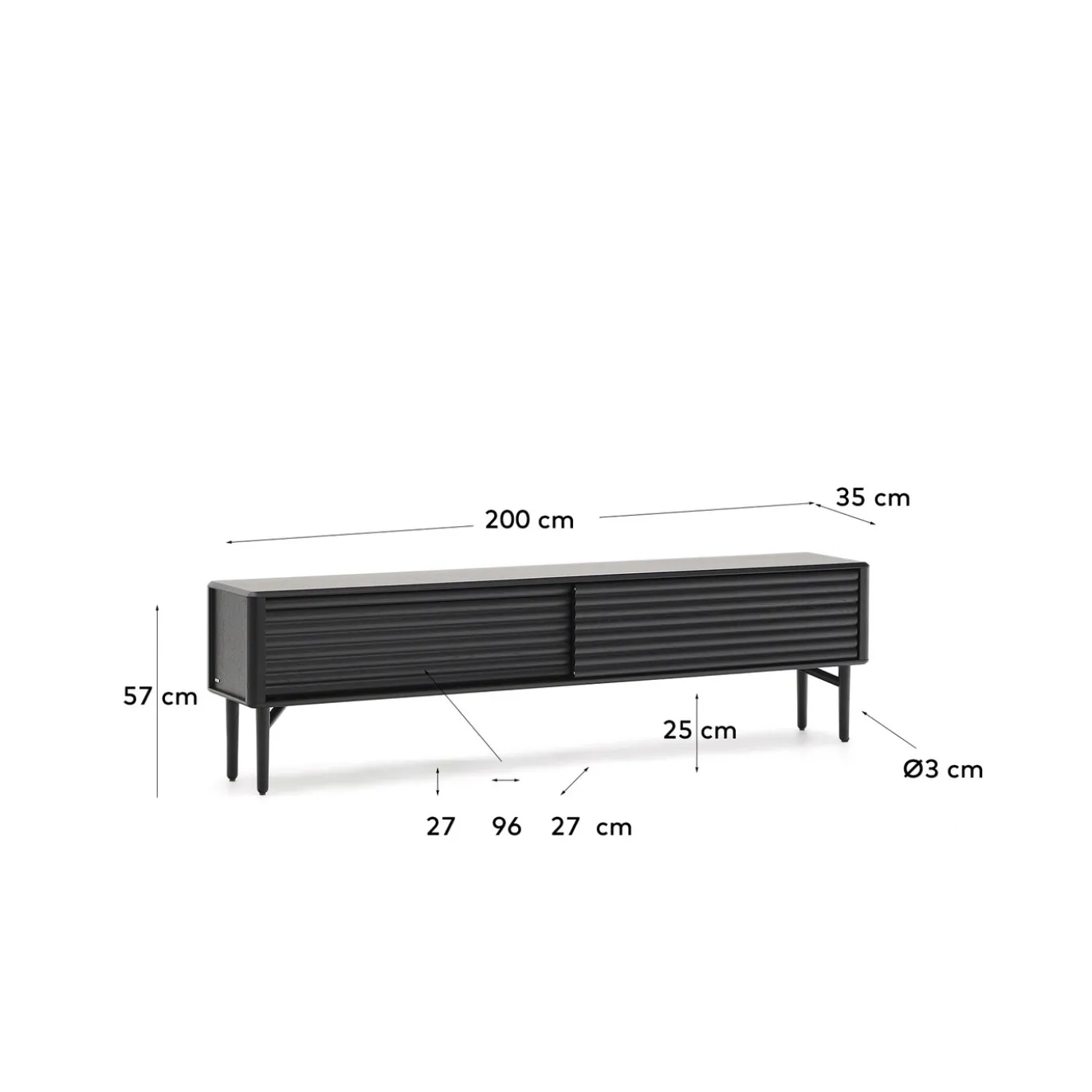 Kave Home Tv-meubel Lenon Massief Hout Zwart Eikenfineer 200x57cm