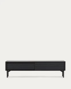Kave Home Tv-meubel Lenon Massief Hout Zwart Eikenfineer 200x57cm