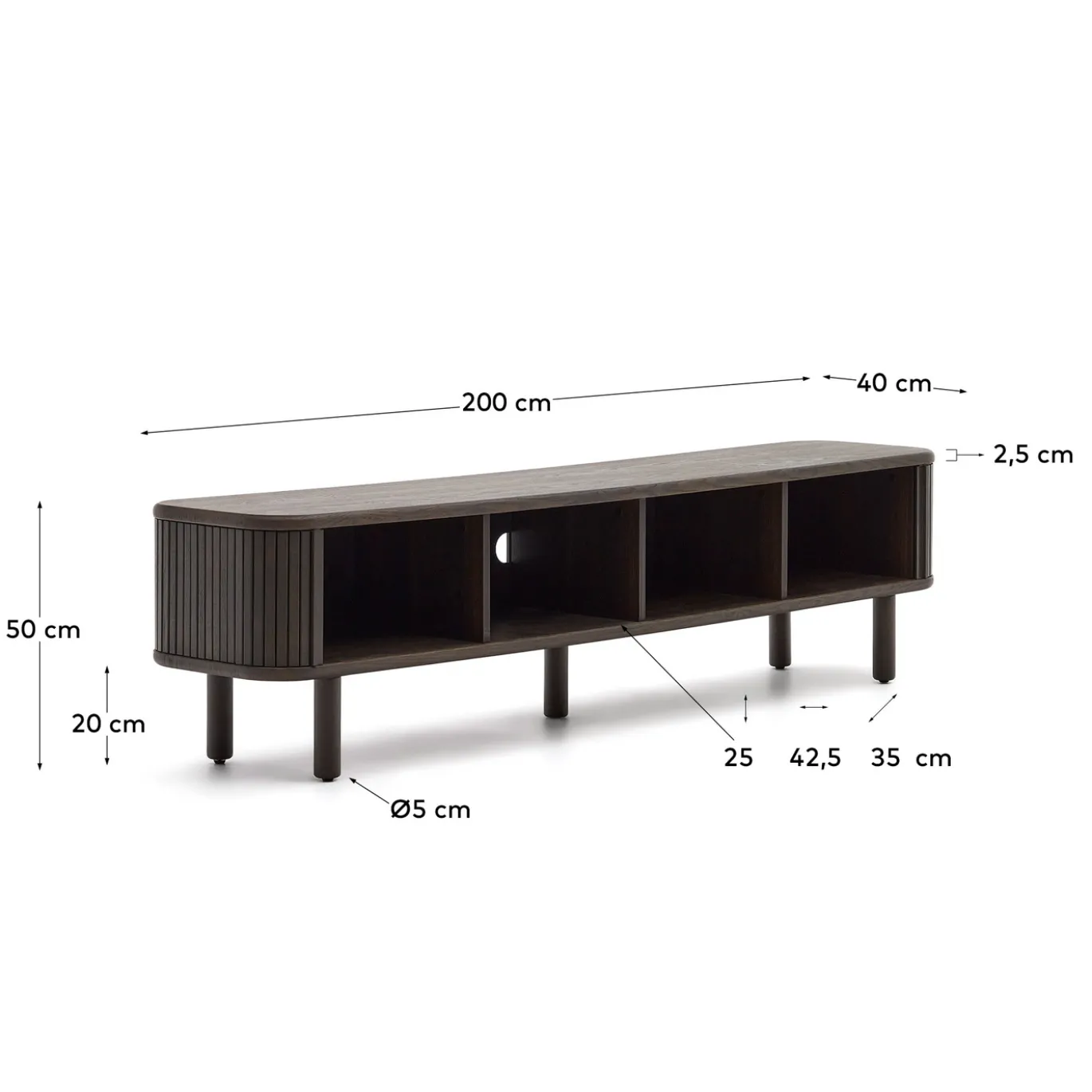 Kave Home Tv-meubel Mailen 2 Deuren Essenfineer Zwart 200x50cm