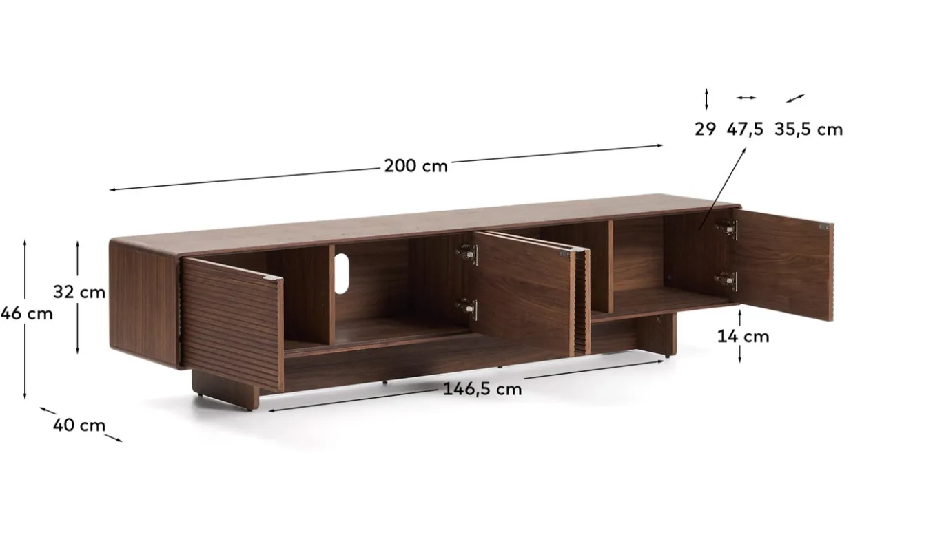 Kave Home Tv-meubel Norlen met 4 Deuren Walnootfineer 200x46cm