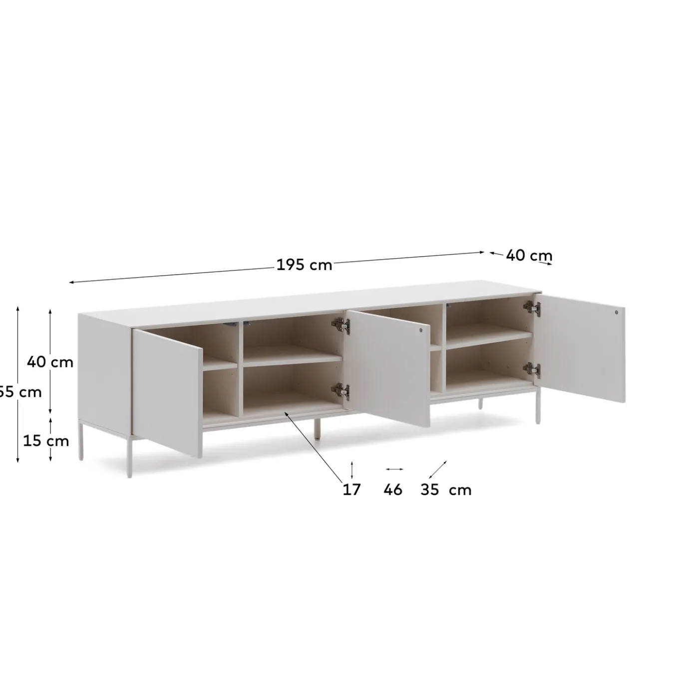 Kave Home Tv-meubel Vedrana 3 Deuren Wit 195x55cm