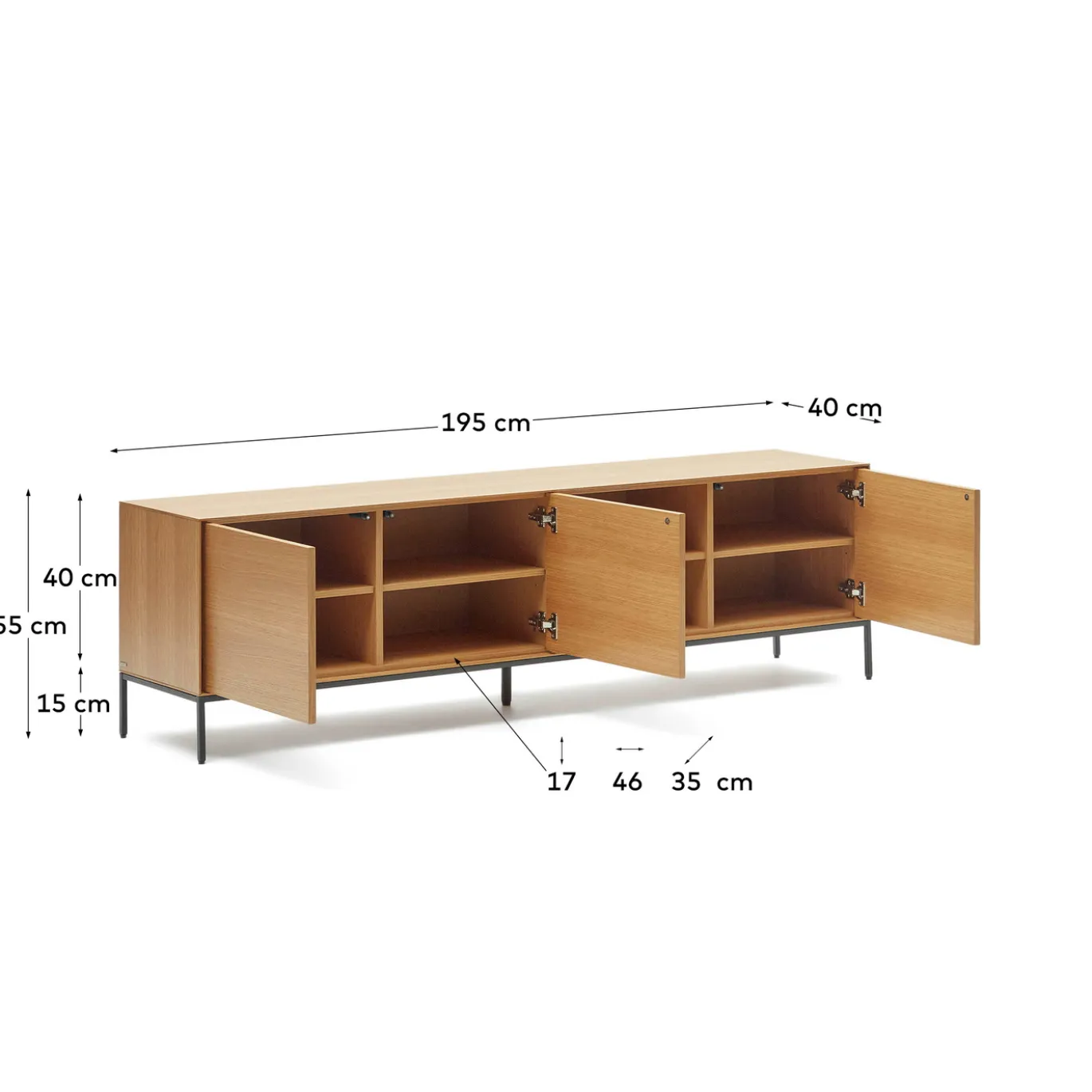 Kave Home Tv-meubel Vedrana 3 Deuren Eiken 195x55cm