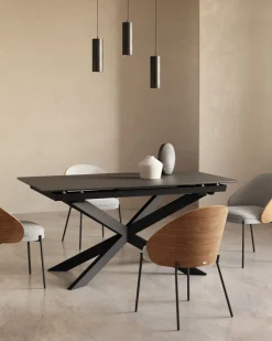 Kave Home Uitschuifbare Glazen Tafel Atminda Zwart 160 (210)x90cm