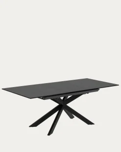 Kave Home Uitschuifbare Glazen Tafel Atminda Zwart 160 (210)x90cm
