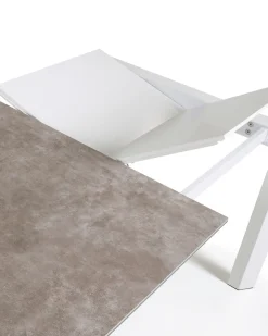 Kave Home Uitschuifbare Keramische Tafel Axis Wit Stalen Poten 120-180cm