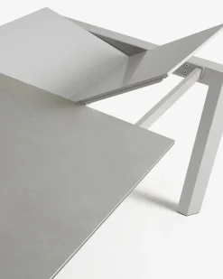 Kave Home Uitschuifbare Keramisch Tafel Axis met Grijs Stalen Poten 120 (180)cm