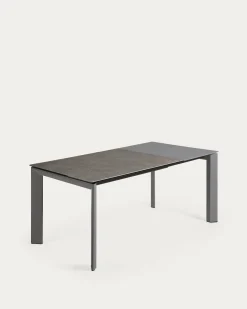 Kave Home Uitschuifbare Keramische Tafel Axis Antraciet Stalen Poten 120-180cm