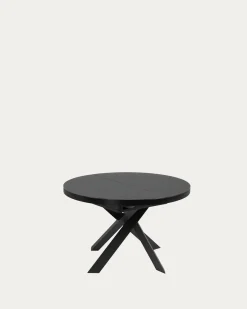 Kave Home Uitschuifbare Ronde Tafel Vashti Zwart Glas Ø120-160cm
