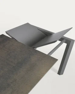 Kave Home Uitschuifbare Tafel Axis Porselein met Antraciet Stalen Poten 120 (180)cm