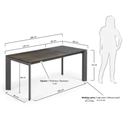 Kave Home Uitschuifbare Tafel Axis Porselein met Antraciet Stalen Poten 120 (180)cm