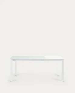 Kave Home Uitschuifbare Tafel Axis Wit Glas 120-180cm