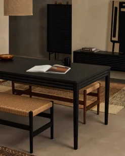 Kave Home Uitschuifbare Tafel Lenon Eikenfineer Zwart 160(240)x90cm